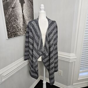 Barefoot Dreams Bamboo Chic Lite gray Stripe Calypso Wrap Cardigan Sweater L/XL